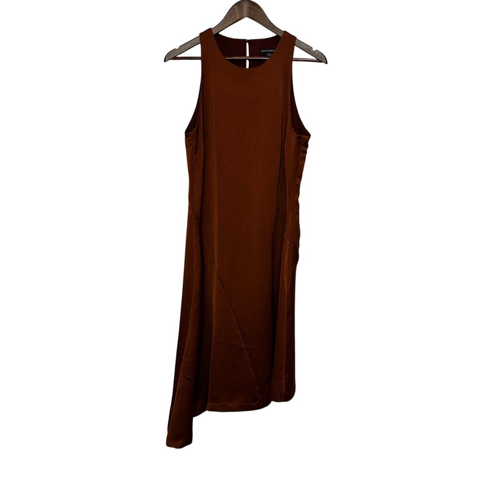 Banana Republic Bias Cut Midi Dress‎ 10 Rust Mesquite Wood UEC Asymmetric Hem - Picture 5 of 10